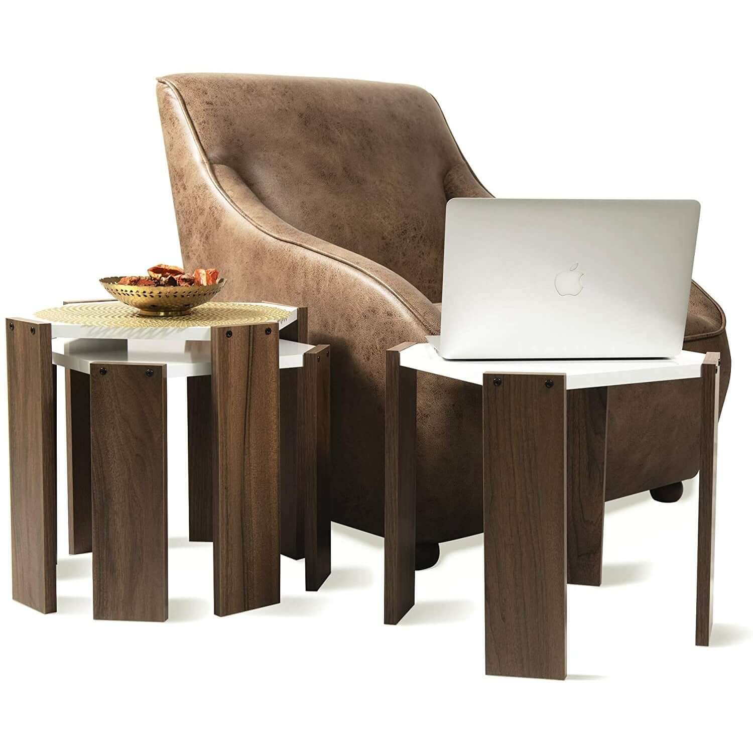Home Canvas Furniture Trading LLC.Hansel Nested Coffee Table Set of Three Walnut-White Coffee Tables 
