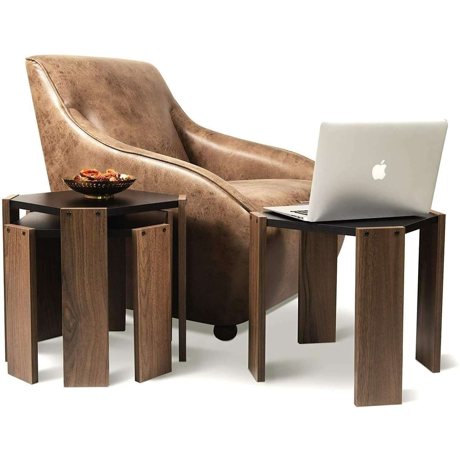Home Canvas Furniture Trading LLC.Hansel Nested Coffee Table Set of Three Walnut-White Coffee Tables 