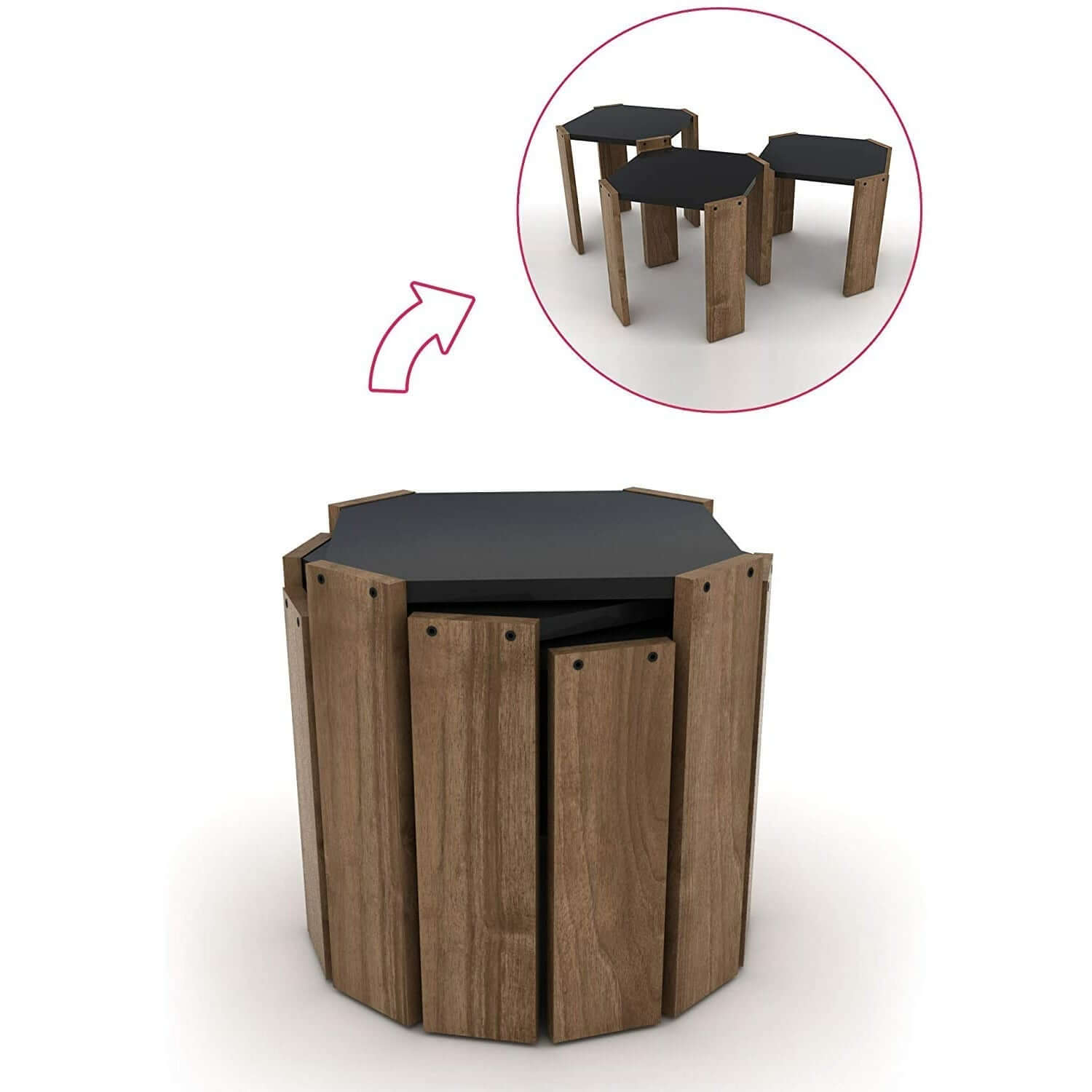 Home Canvas Furniture Trading LLC.Hansel Nested Coffee Table Set of Three Walnut-White Coffee Tables 