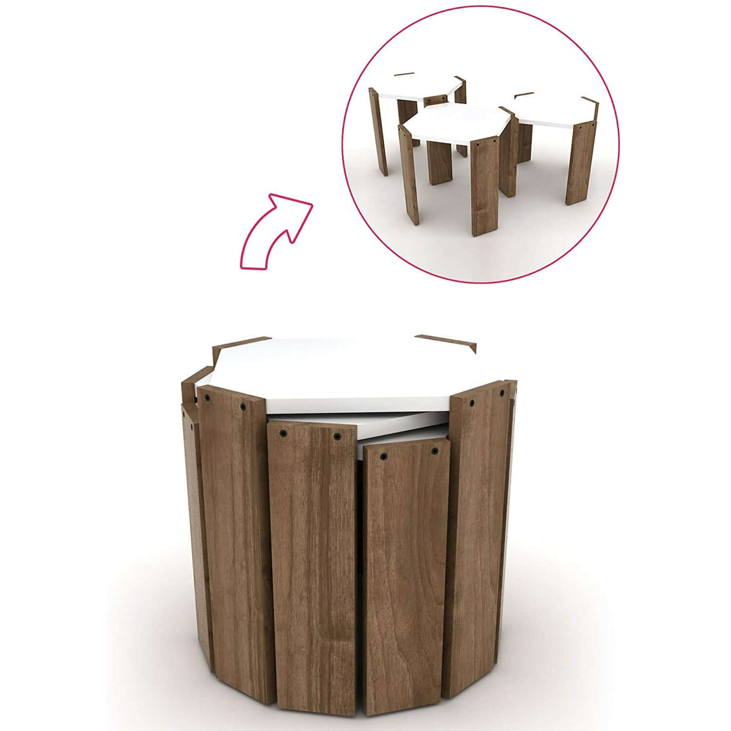 Home Canvas Furniture Trading LLC.Hansel Nested Coffee Table Set of Three Walnut-White Coffee Tables 