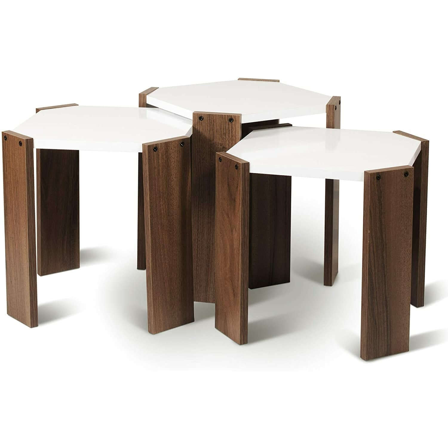 Home Canvas Furniture Trading LLC.Hansel Nested Coffee Table Set of Three Walnut-White Coffee Tables 