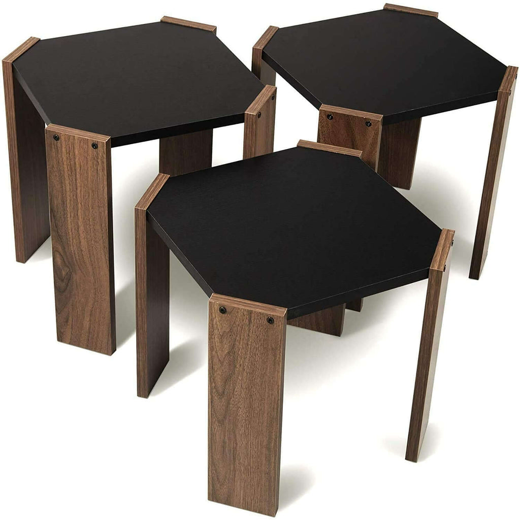 Home Canvas Furniture Trading LLC.Hansel Nested Coffee Table Set of Three Walnut-Yellow Coffee Table Walnut-Black 