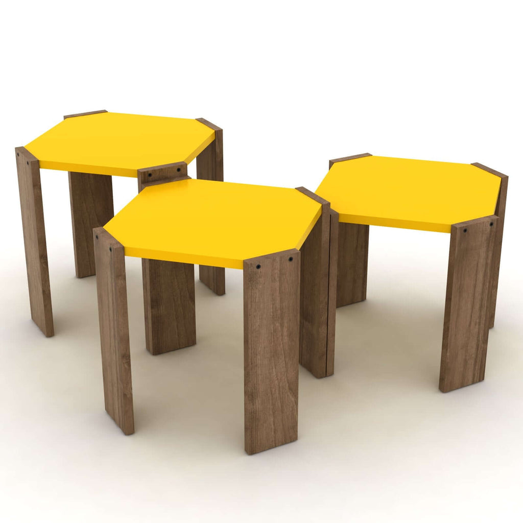Home Canvas Furniture Trading LLC.Hansel Nested Coffee Table Set of Three Walnut-Yellow Coffee Table Walnut-Yellow 