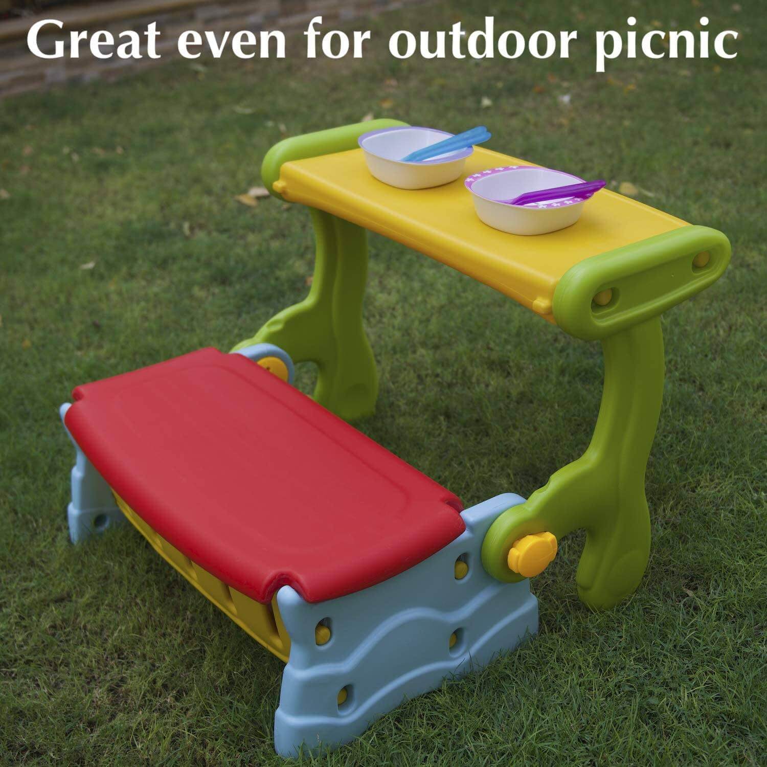 Home CanvasHome Canvas 3 in 1 Kids Set - Table, Desk & Bench - Multicolor - for Toddlers Kids Furniture 