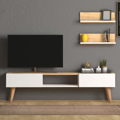 Home CanvasHome Canvas Atlantis Modern Tv Stand with 2 Wooden Wall Mount Shelf - Walnut TV Unit 
