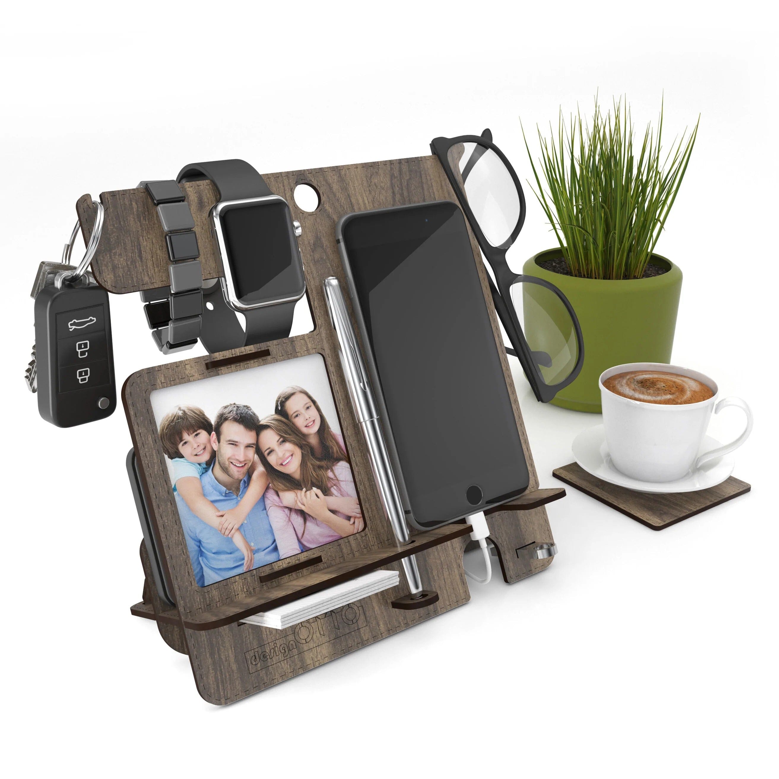 Home CanvasHome Canvas Charging Station Storage Organizer for Multiple Devices Including Phone, Smart Watch, Laptop, Tablet Perfect as an Electronic Organizer Great Gift for Men and Women Walnut Storage Walnut 