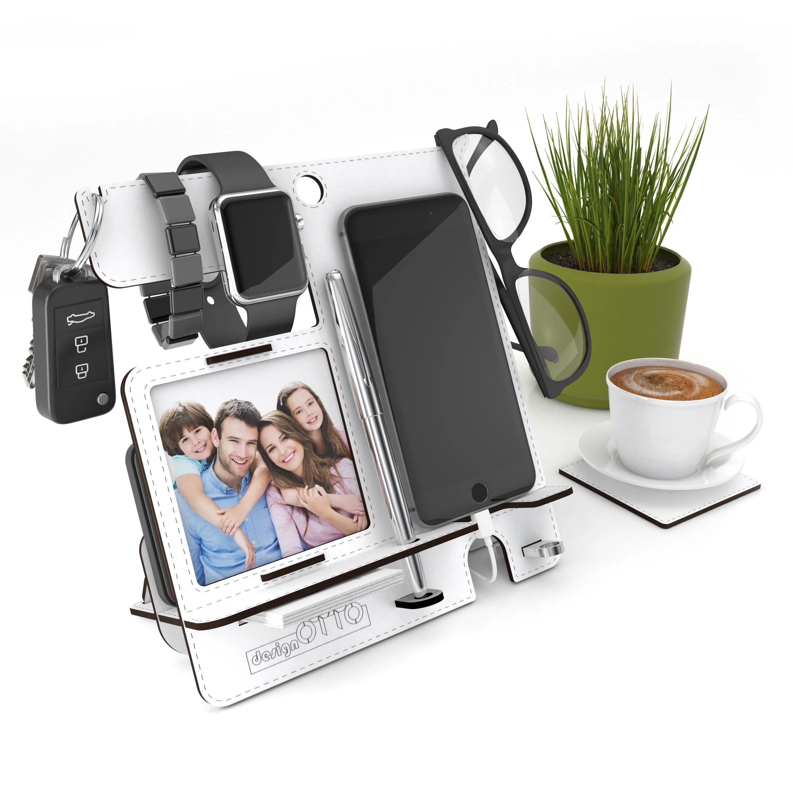 Home CanvasHome Canvas Charging Station Storage Organizer for Multiple Devices Including Phone, Smart Watch, Laptop, Tablet Perfect as an Electronic Organizer Great Gift for Men and Women Walnut Storage White 