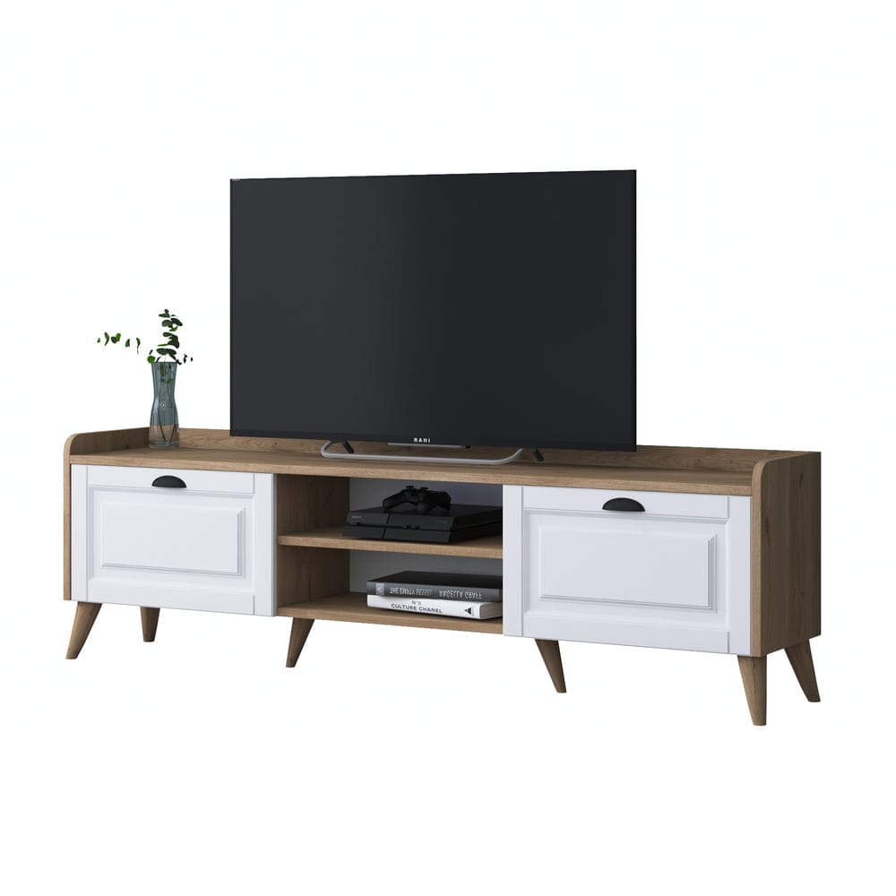 Home CanvasHome Canvas Coast Tv Unit Modern Free Standing Tv Stand 180 cm - Walnut and White TV Unit 
