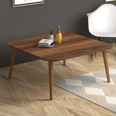 Home CanvasHome Canvas Coffee Table for Living Room with Wooden Legs - Square - White Coffee Table Walnut 