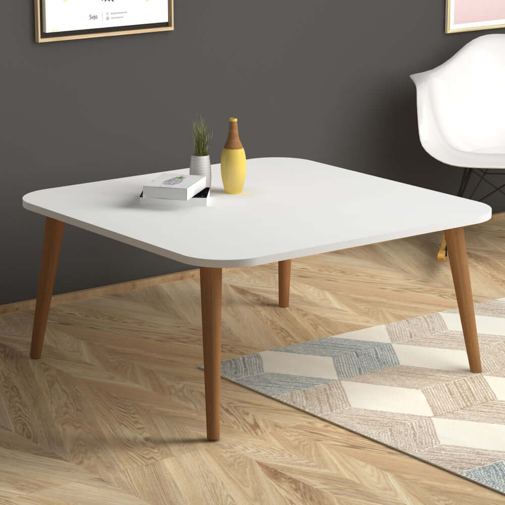 Home CanvasHome Canvas Coffee Table for Living Room with Wooden Legs - Square - White Coffee Table White 