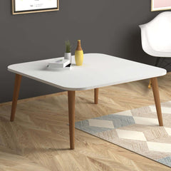 Home CanvasHome Canvas Coffee Table for Living Room with Wooden Legs - Square - White Coffee Table White 