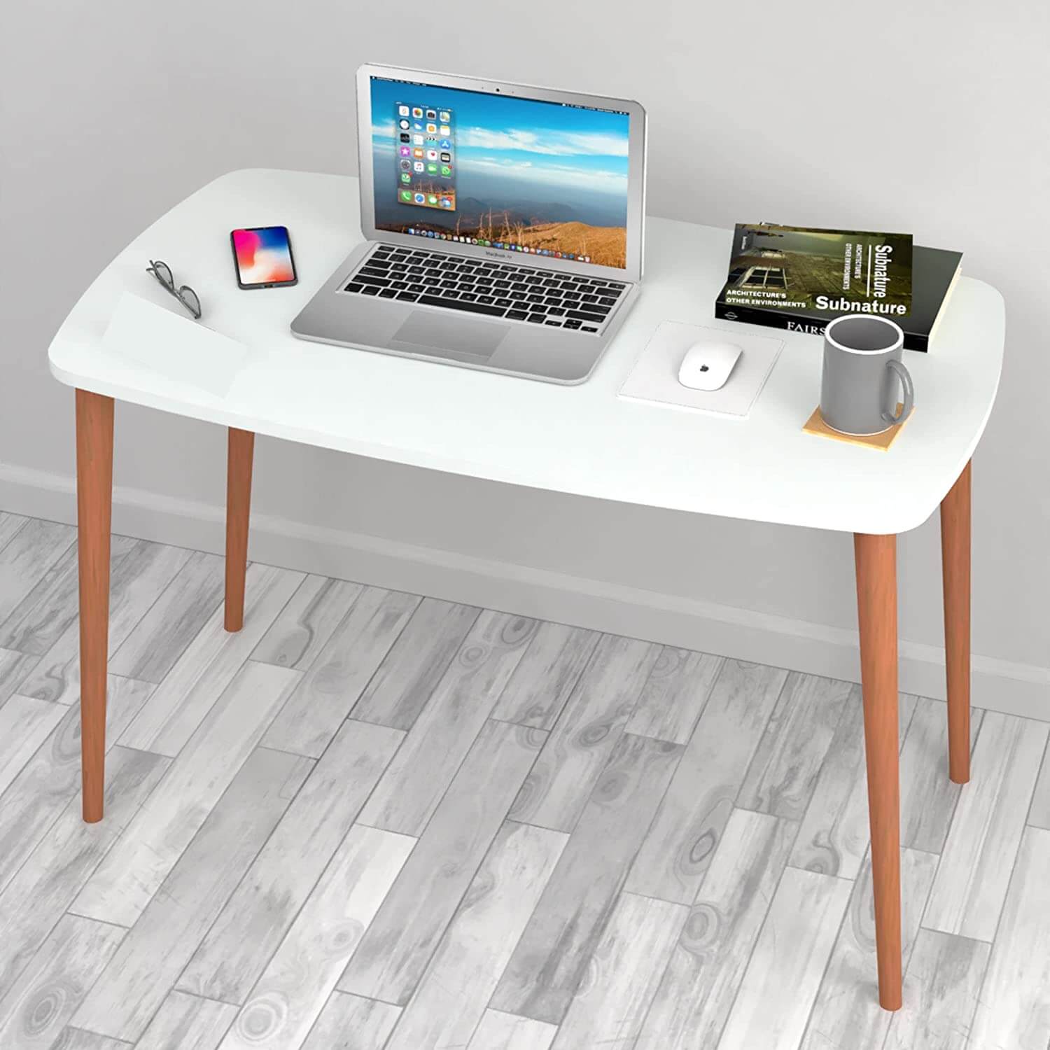 Home CanvasHome Canvas Compo 60X90 Wodden Legs Table White Workspace Tables 