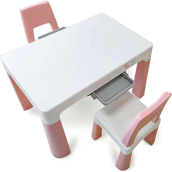 Home CanvasHome Canvas Early Learning Study Table & Chair Set - Storage Drawers - Pink Kids Furniture 