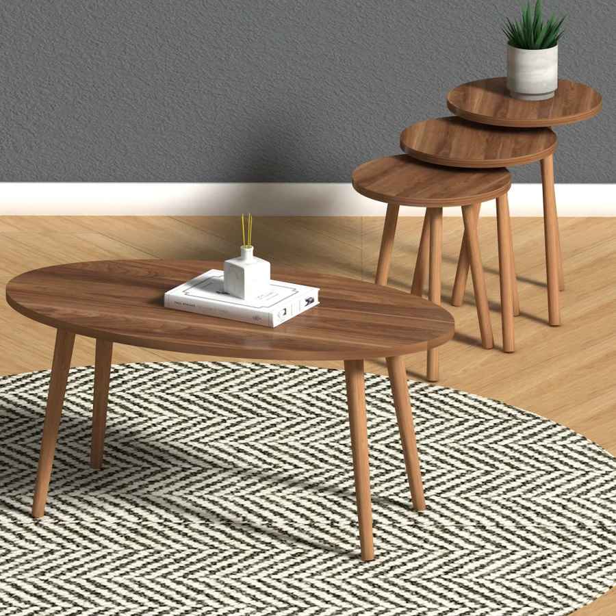 Home CanvasHome Canvas Elips Modern Coffee Table & Set of 3 Nest Table for Living Room Coffee Table 