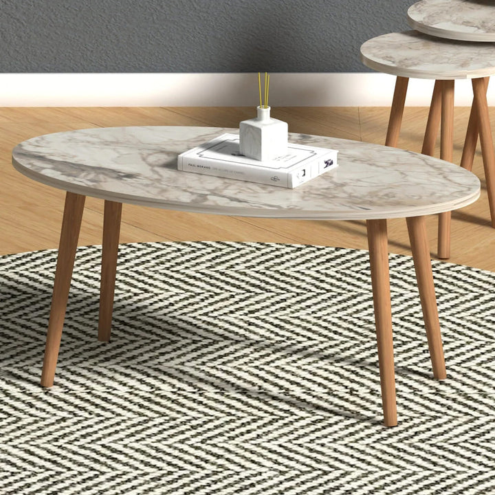 Home CanvasHome Canvas Elips Modern Coffee Table - Set of 3 Table - Marble Finish Coffee Table 