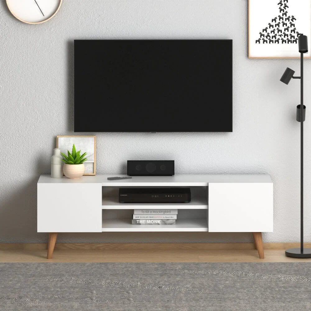 Home CanvasHome Canvas Etna Modern TV Stand for Living Room with Wooden Legs - Walnut TV Unit 