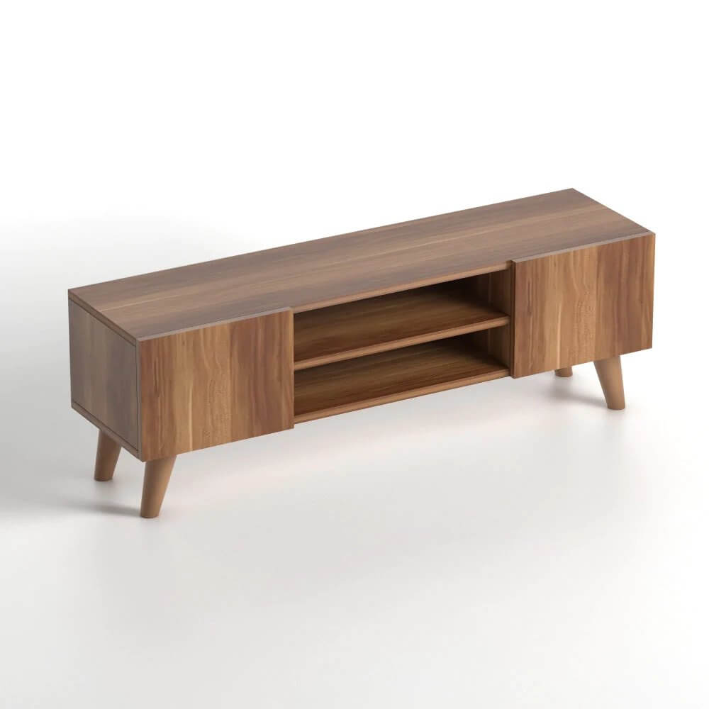 Home CanvasHome Canvas Etna Modern TV Stand for Living Room with Wooden Legs - Walnut TV Unit 