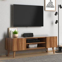 Home CanvasHome Canvas Etna Modern TV Stand for Living Room with Wooden Legs - Walnut TV Unit Walnut 