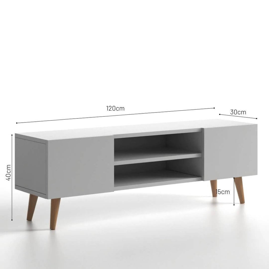 Home CanvasHome Canvas Etna Modern TV Stand for Living Room with Wooden Legs - White TV Unit 