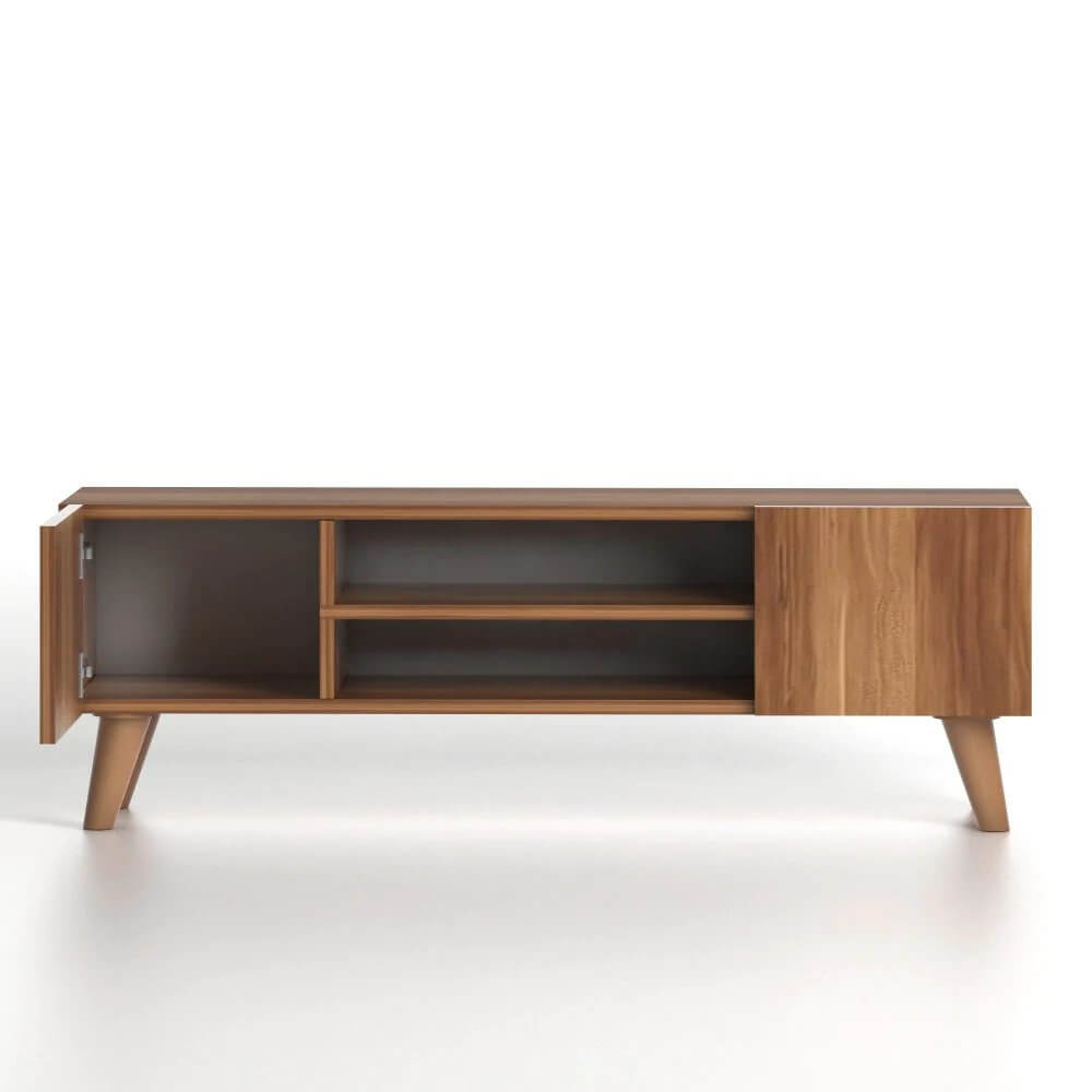 Home CanvasHome Canvas Etna Modern TV Stand for Living Room with Wooden Legs - White TV Unit 