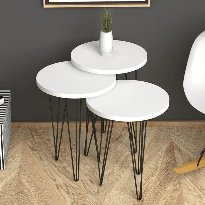 Home CanvasHome Canvas Fiona Stacking End Side Table for Living Room - White Coffee Table 