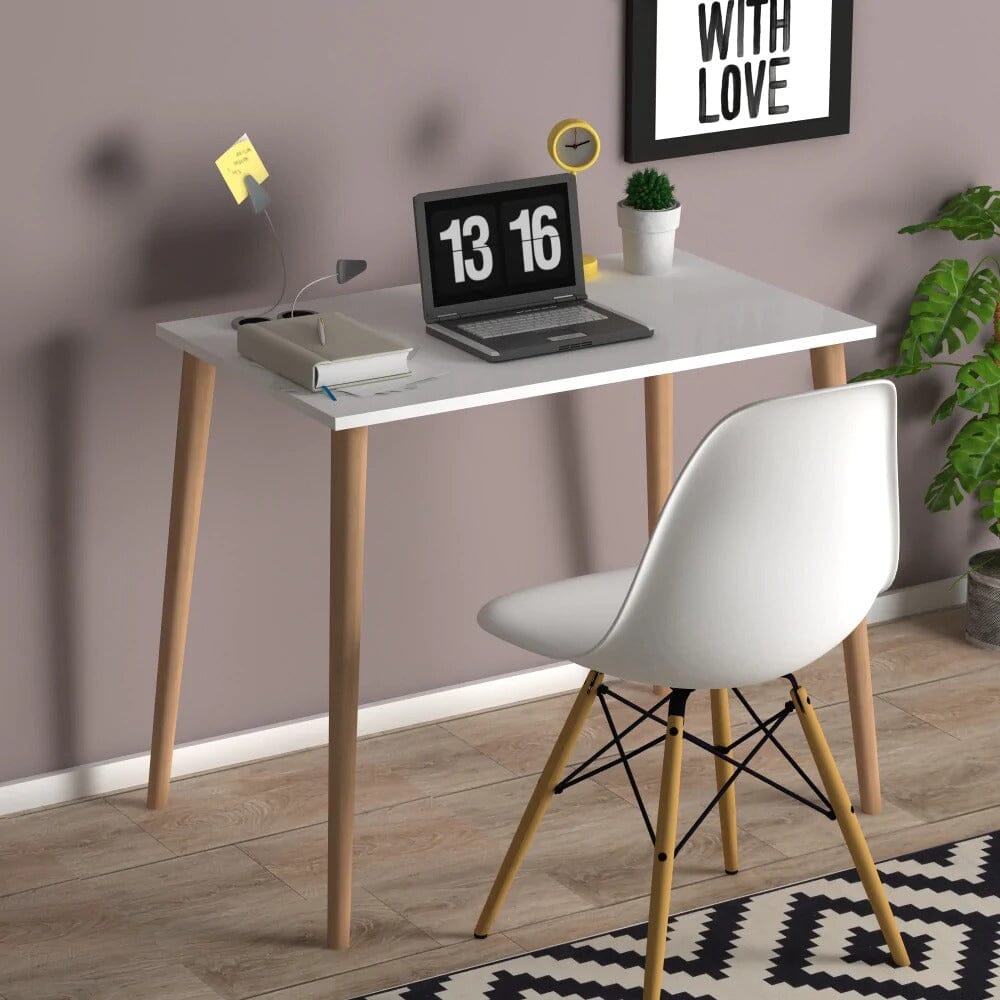 Home CanvasHome Canvas FIONA Table Wood Legs Ideal for Home Office Computer Desk Gaming Desk or Office Desk - White and OAK Desk White and OAK 