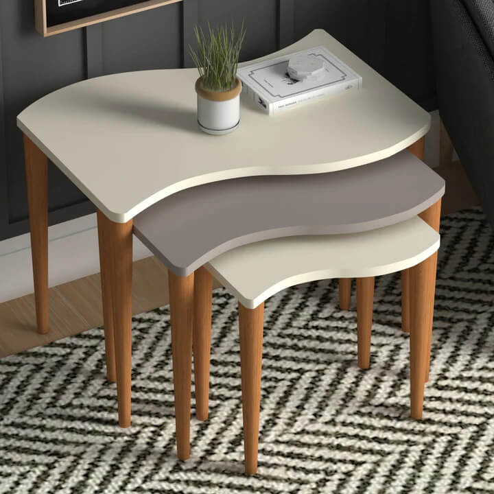 Home CanvasHome Canvas Gofrato Set of 3 Nested Coffee Table - for Living Room - Multicolor Coffee Table 