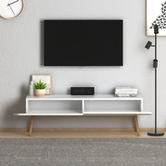 Home CanvasHome Canvas Lotus Modern TV Stand with Storage - Solid Wooden Legs - White TV Unit 