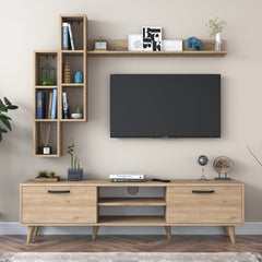 Home CanvasHome Canvas Lush Tv Unit With Wall Shelf Tv Stand With Bookshelf Wall Mounted With Shelf Modern Leg 180 cm - Walnut TV Unit 