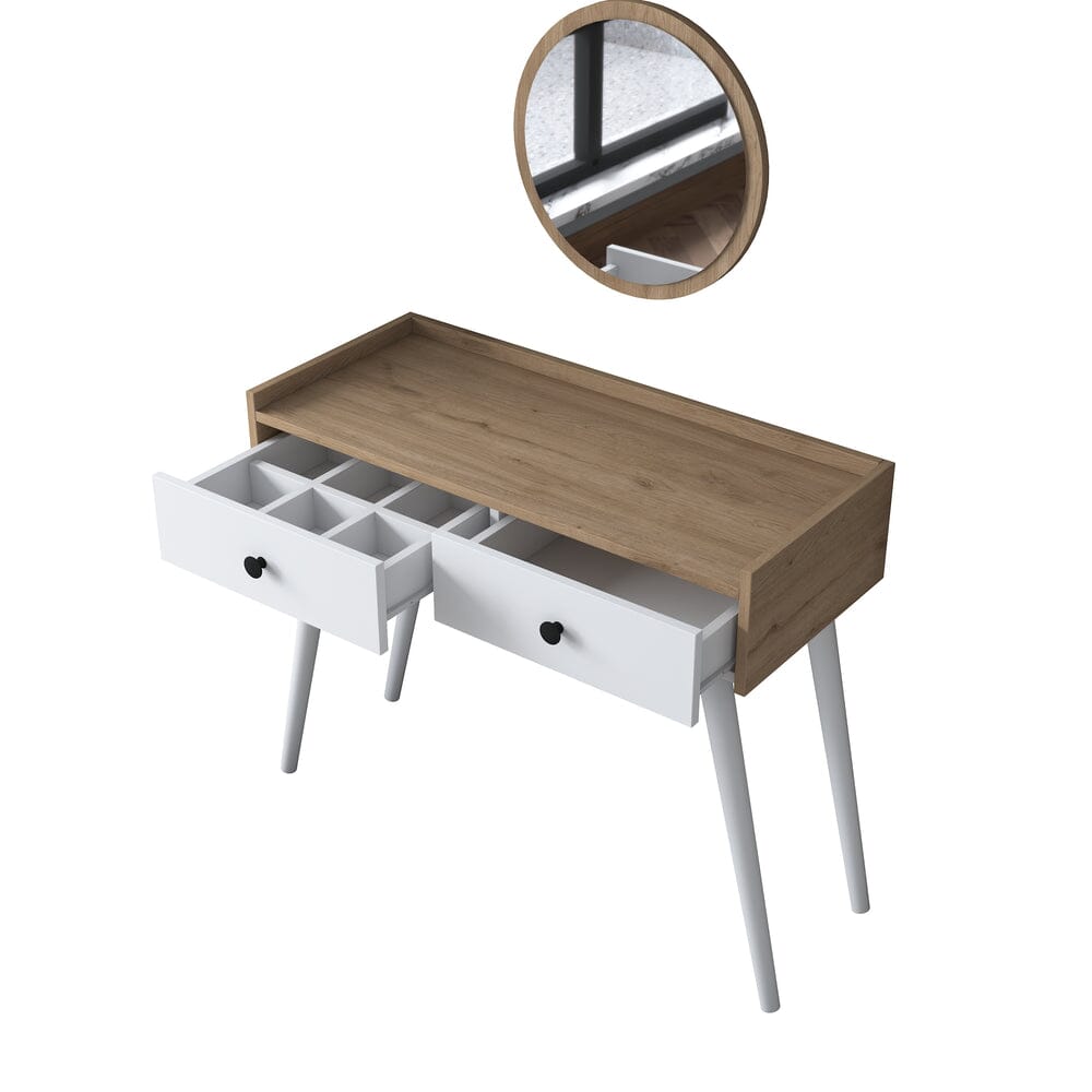 Home CanvasHome Canvas Makeup Dressing Table 2 Drawers Mirrored Jewelry Organizer S. Walnut - White Dressing Table 