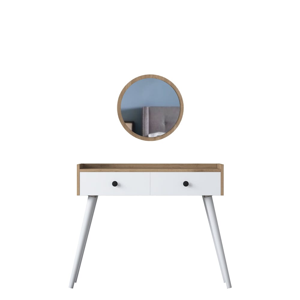 Home CanvasHome Canvas Makeup Dressing Table 2 Drawers Mirrored Jewelry Organizer S. Walnut - White Dressing Table 
