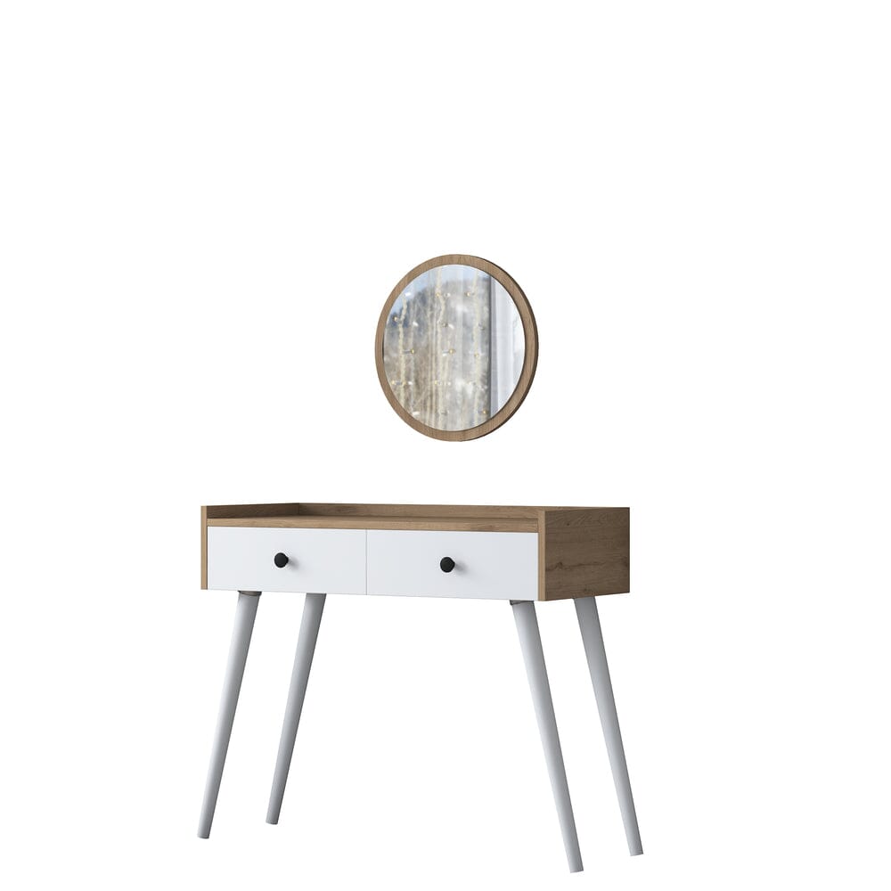 Home CanvasHome Canvas Makeup Dressing Table 2 Drawers Mirrored Jewelry Organizer S. Walnut - White Dressing Table 