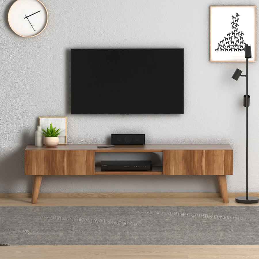 Home CanvasHome Canvas Modern TV Stand for Living Room with Mount Shelf - White Oak TV Unit 