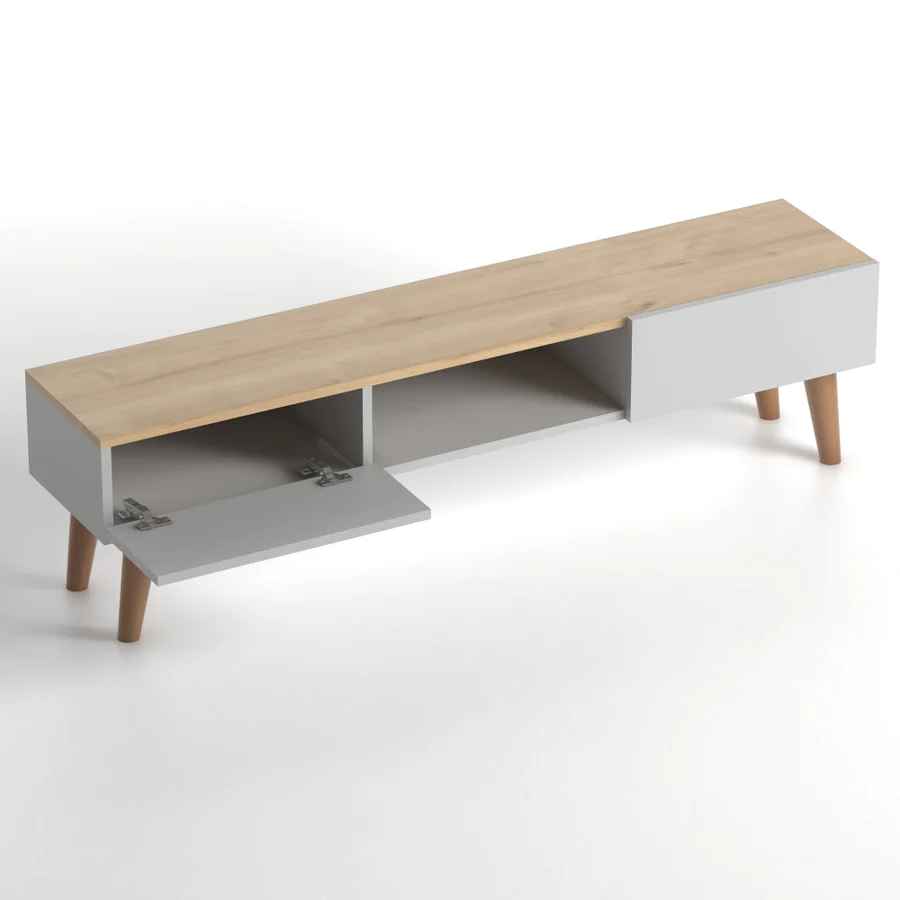 Home CanvasHome Canvas Modern TV Stand for Living Room with Mount Shelf - White Oak TV Unit 
