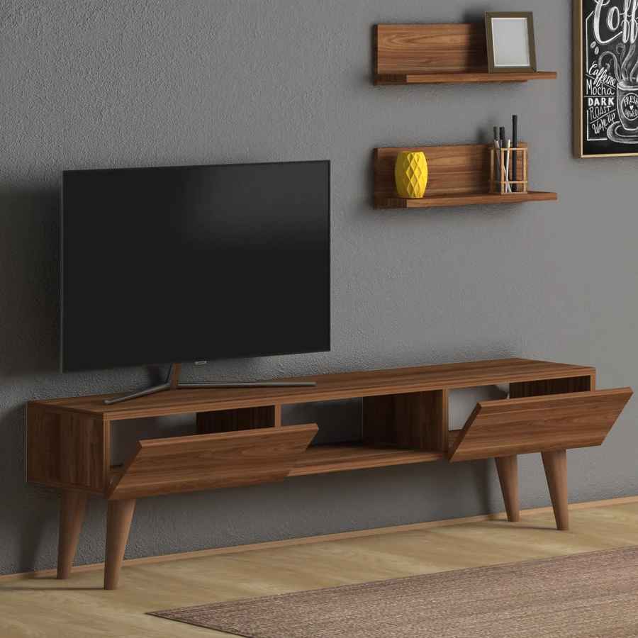 Home CanvasHome Canvas Modern TV Stand for Living Room with Mount Shelf - White Oak TV Unit 