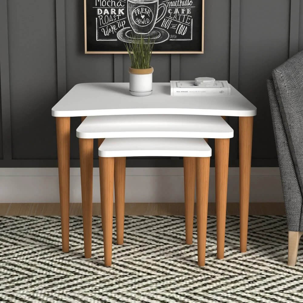 Home CanvasHome Canvas Nero Nested Coffee Table - Telephone Table with legs - White Coffee Table 