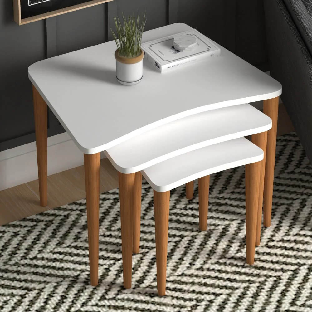 Home CanvasHome Canvas Nero Nested Coffee Table - Telephone Table with legs - White Coffee Table 