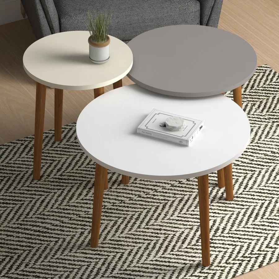 Home CanvasHome Canvas Nested Coffee Table - Set of 3 Round Tables for Living Room Coffee Table 