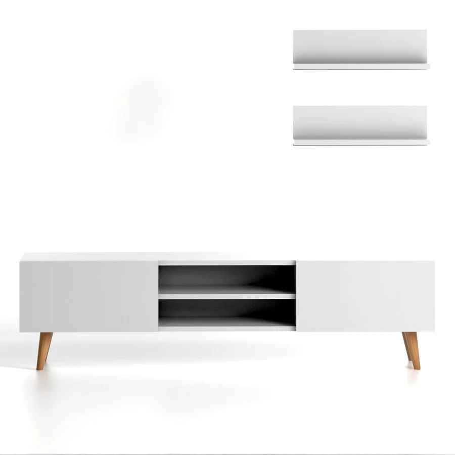 Home CanvasHome Canvas Plane Modern TV Stand with 2 White Shelf for Living Room - White TV Unit 