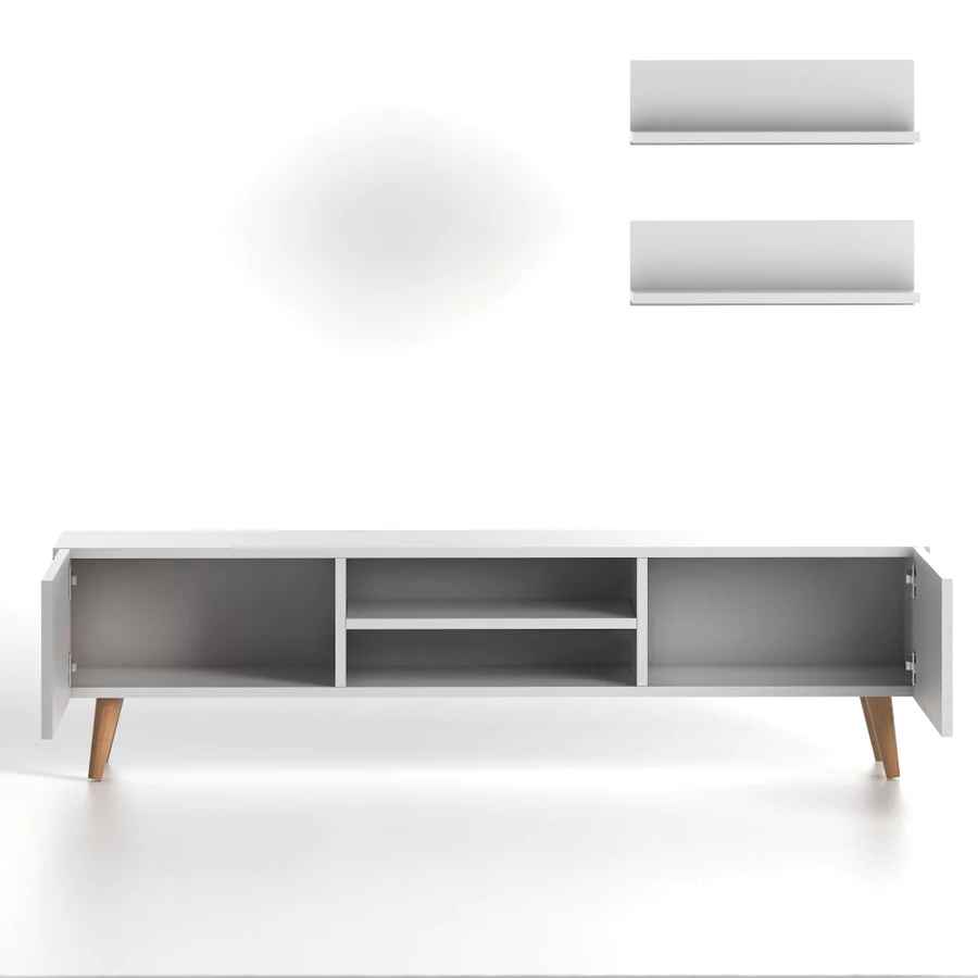 Home CanvasHome Canvas Plane Modern TV Stand with 2 White Shelf for Living Room - White TV Unit 