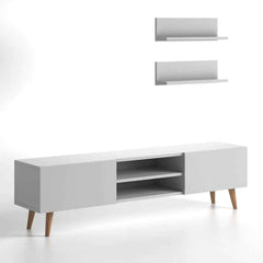 Home CanvasHome Canvas Plane Modern TV Stand with 2 White Shelf for Living Room - White TV Unit 