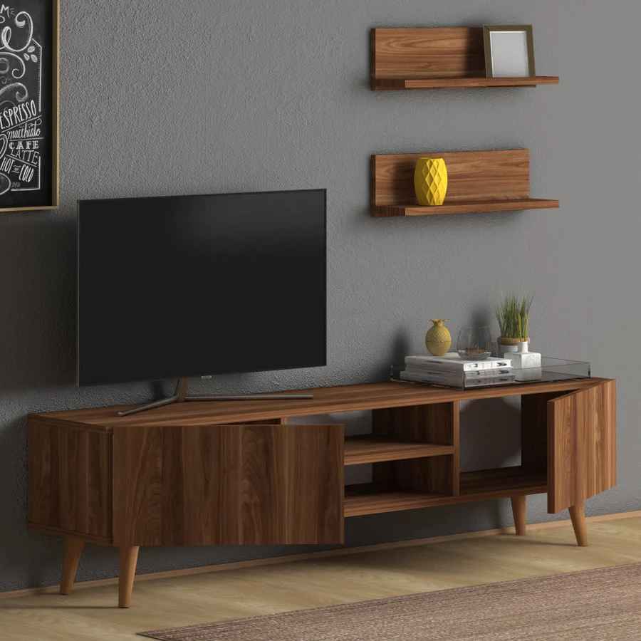 Home CanvasHome Canvas Plane Modern TV Stand with 2 White Shelf for Living Room - White TV Unit 