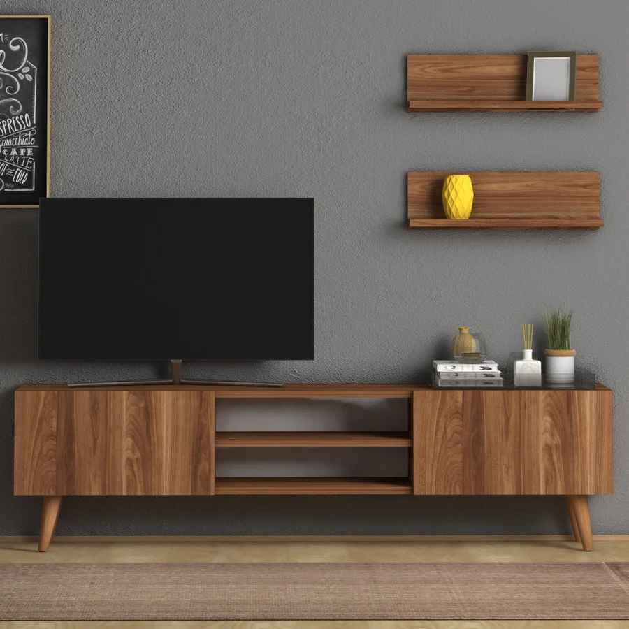 Home CanvasHome Canvas Plane Modern TV Stand with 2 White Shelf for Living Room - White TV Unit 