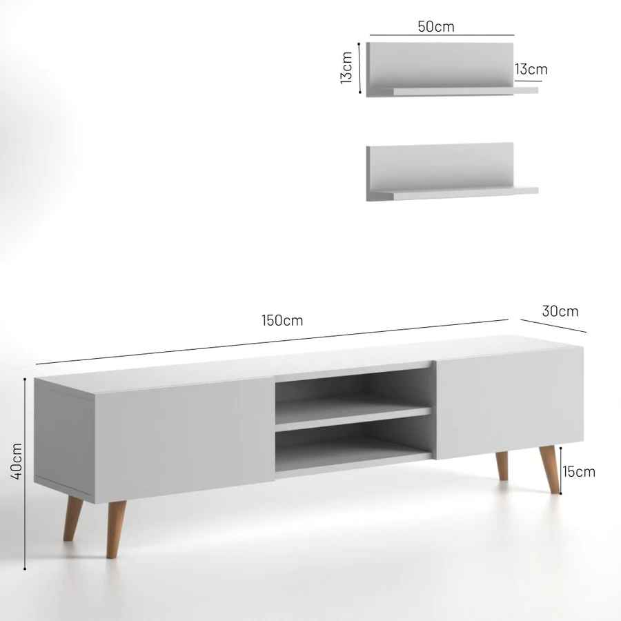 Home CanvasHome Canvas Plane Modern TV Stand with 2 White Shelf for Living Room - White TV Unit 