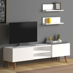 Home CanvasHome Canvas Plane Modern TV Stand with 2 White Shelf for Living Room - White TV Unit White 
