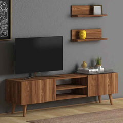 Home CanvasHome Canvas Plane Modern TV Stand with 2 Wooden Walnut Mount Shelf - Walnut TV Unit Walnut 