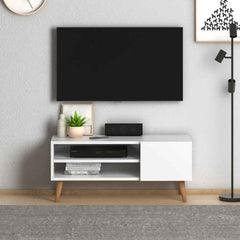Home CanvasHome Canvas Porto Modern TV Stand for Living Room - with Wooden Legs - White TV Unit 