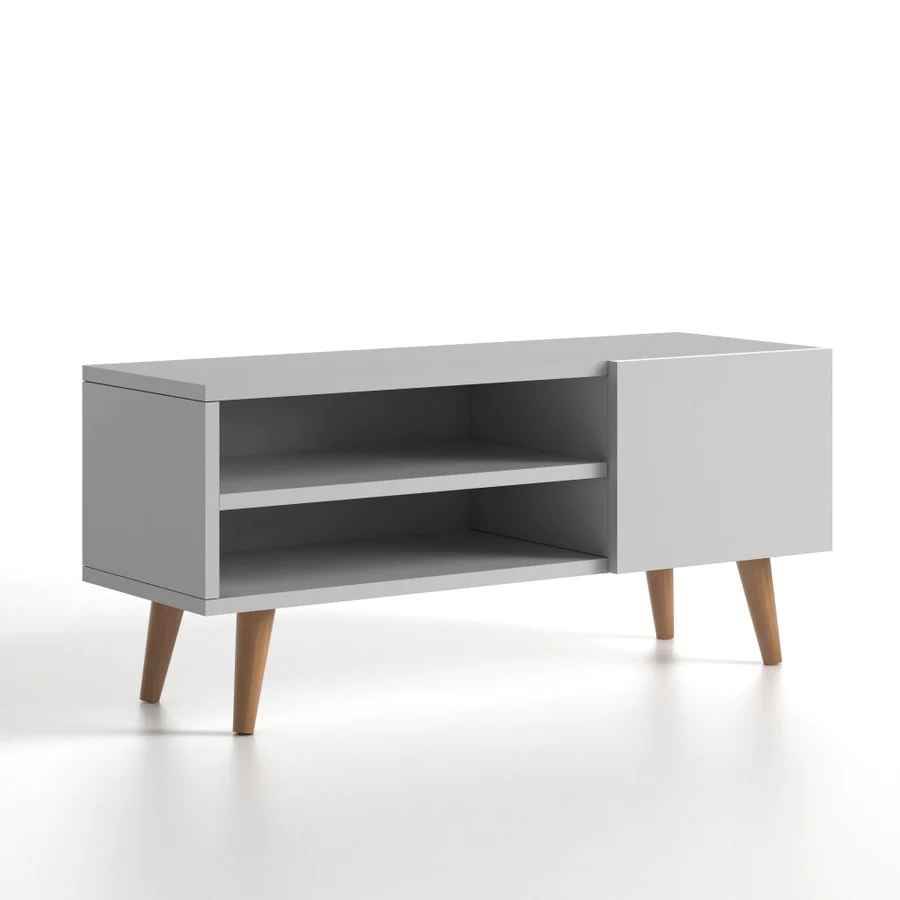 Home CanvasHome Canvas Porto Modern TV Stand for Living Room - with Wooden Legs - White TV Unit 