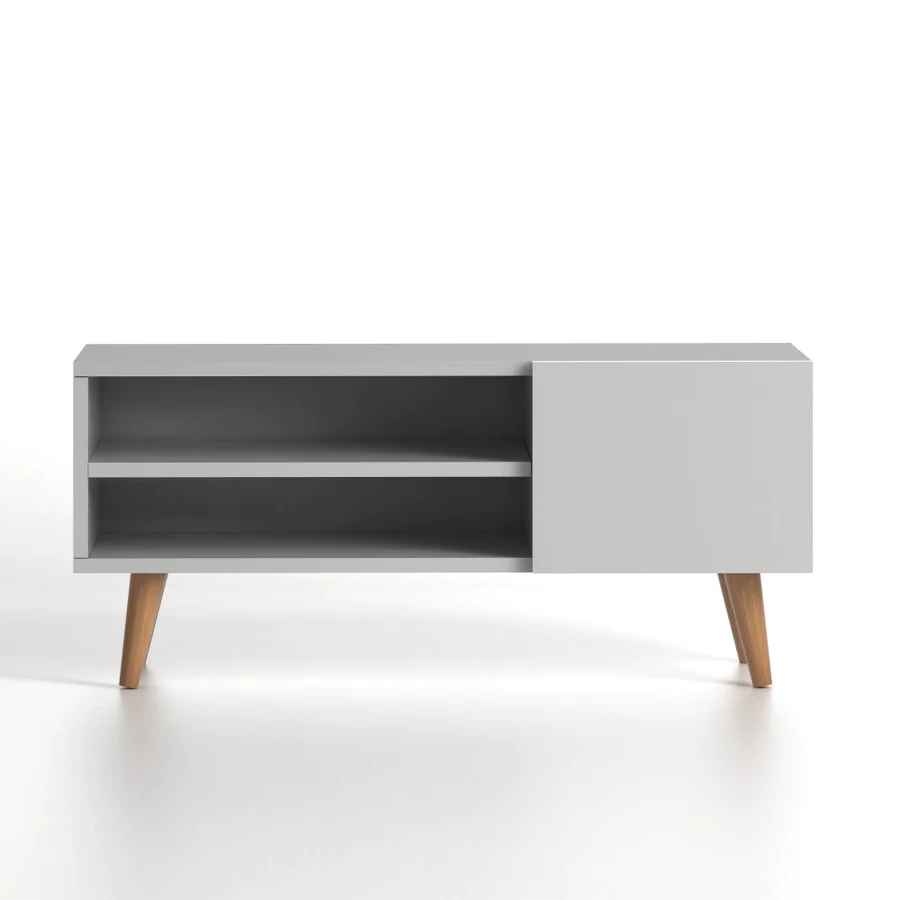 Home CanvasHome Canvas Porto Modern TV Stand for Living Room - with Wooden Legs - White TV Unit 