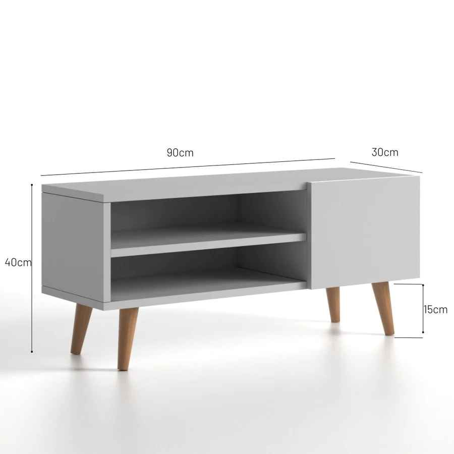 Home CanvasHome Canvas Porto Modern TV Stand for Living Room - with Wooden Legs - White TV Unit 